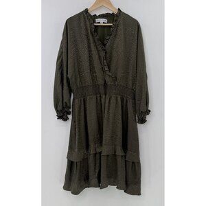 Emma & Michele Plus Size Green Metallic Satin Antique Map Print‎ Dress 2x Boho